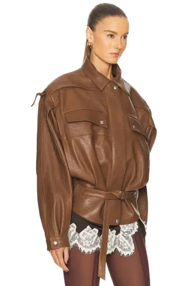 Magda Butrym Belted Leather Bomber Jacket | Thumbnail 2 Magda Butrym Belted Leather Bomber Jacket | Thumbnail 2