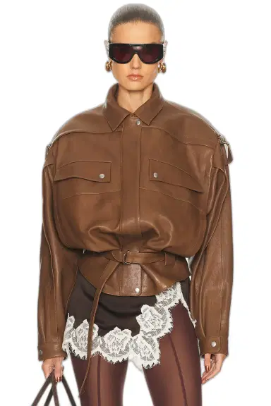 Magda Butrym Belted Leather Bomber Jacket | Thumbnail 1 Magda Butrym Belted Leather Bomber Jacket | Thumbnail 1