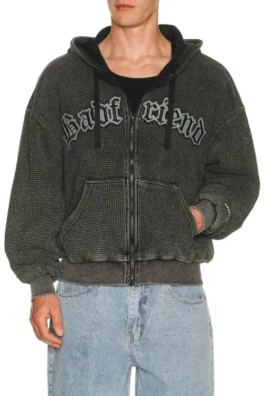 Badfriend Waffle Knit Full Zip Hoodie | Thumbnail 3 Badfriend Waffle Knit Full Zip Hoodie | Thumbnail 3