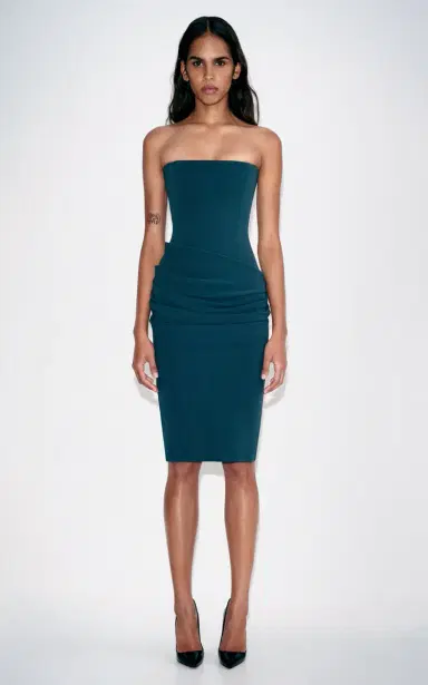 Alex Perry Strapless Longline Draped Dress In Stretch Crepe | Thumbnail 2