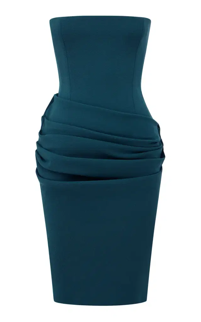 Alex Perry Strapless Longline Draped Dress In Stretch Crepe