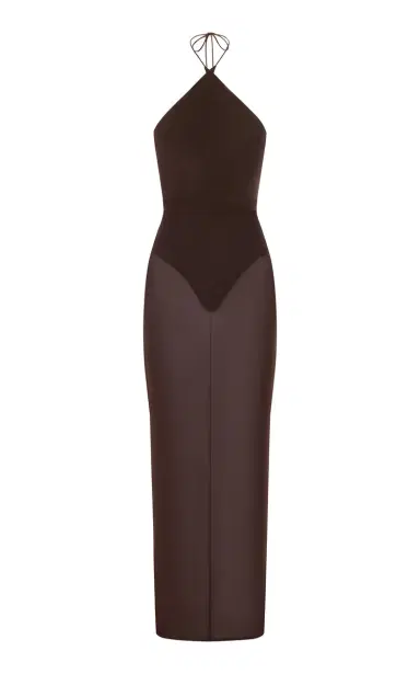 Alex Perry Cross Tie Halter Column In Power Mesh | Thumbnail 1