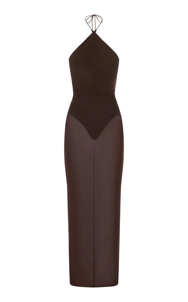 Alex Perry Cross Tie Halter Column In Power Mesh