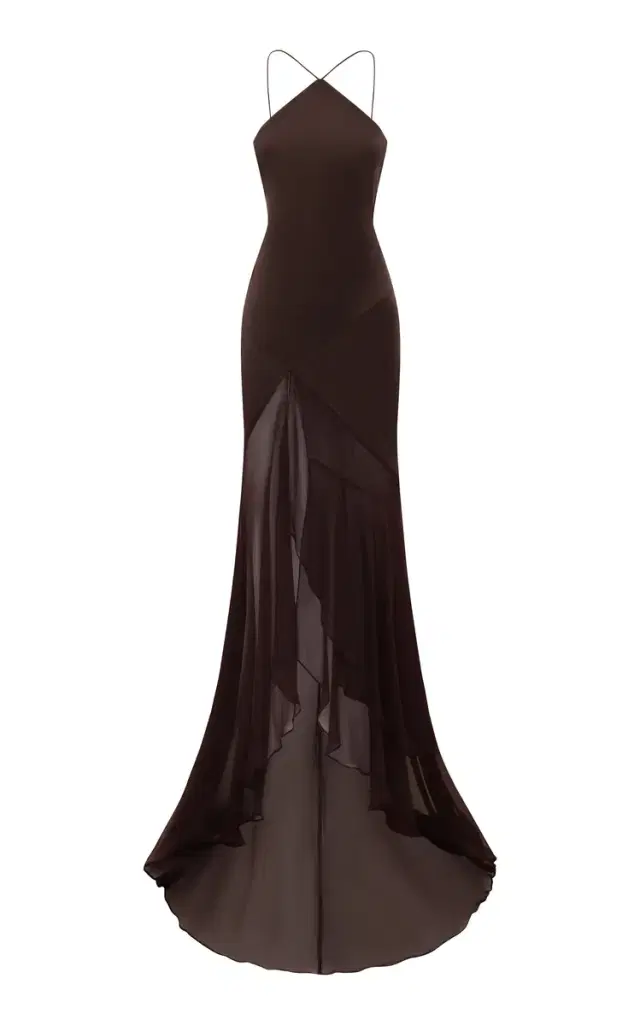 Alex Perry Silk Tiered Skirt Halter Gown
