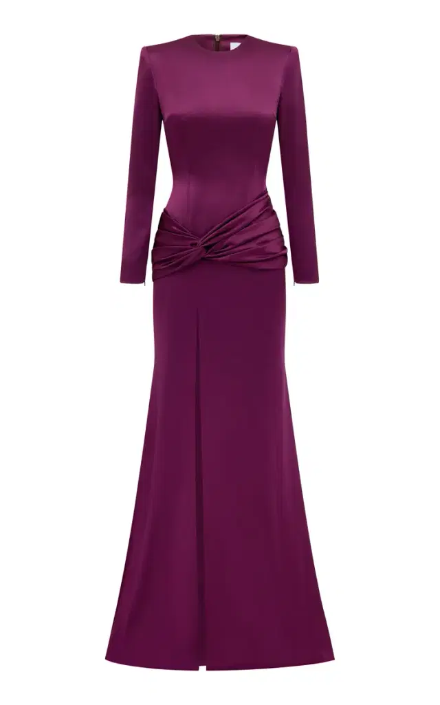 Alex Perry Long Sleeve Knot Gown In Satin Crepe