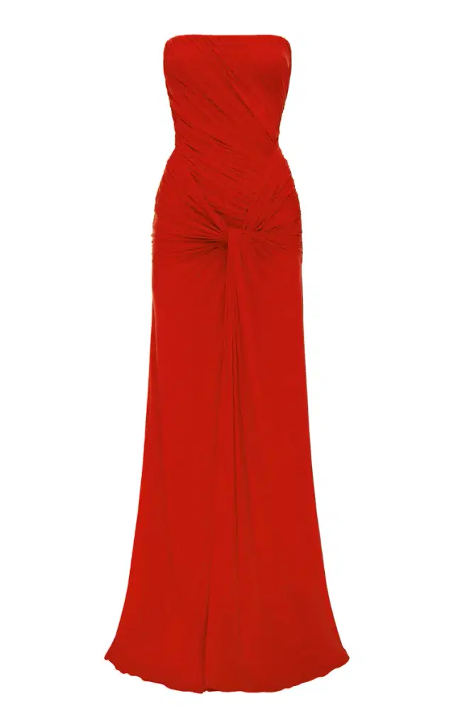 Alex Perry Strapless Ruched Jersey Gown