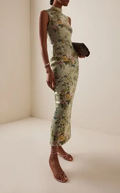Brandon Maxwell Exclusive Sequined Floral Midi Dress | Thumbnail 4 Brandon Maxwell Exclusive Sequined Floral Midi Dress | Thumbnail 4