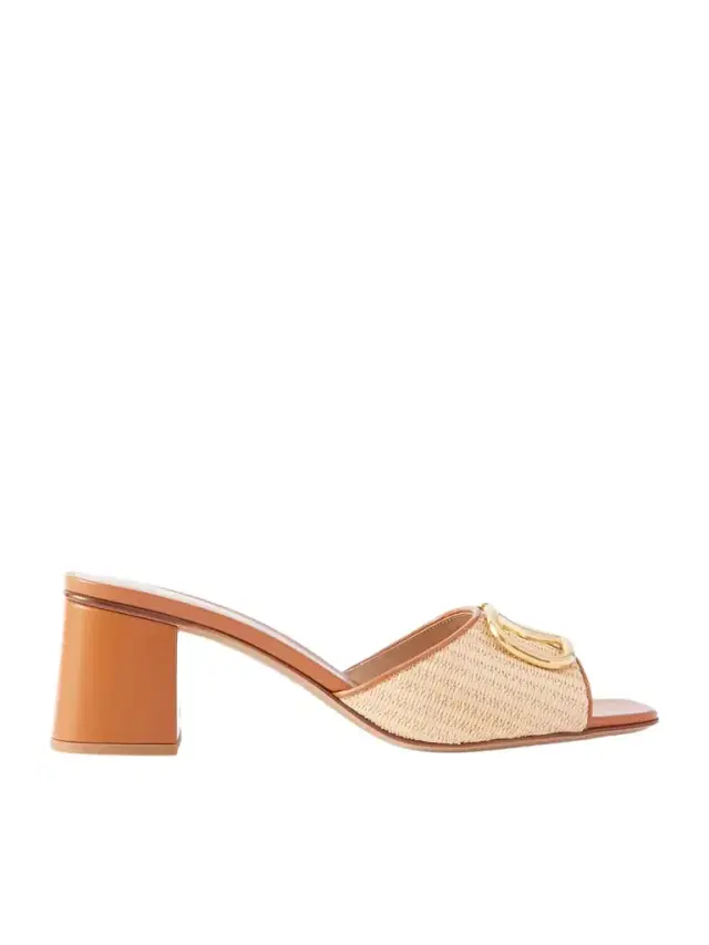 Vlogo Leather-trimmed Raffia Sandals