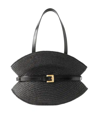 Balmain Shuffle Medium Buckled Leather-trimmed Raffia Shoulder Bag | Thumbnail 1 Balmain Shuffle Medium Buckled Leather-trimmed Raffia Shoulder Bag | Thumbnail 1