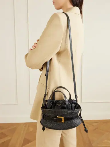 Balmain Shuffle Mini Buckled Leather-trimmed Raffia Shoulder Bag | Thumbnail 2 Balmain Shuffle Mini Buckled Leather-trimmed Raffia Shoulder Bag | Thumbnail 2