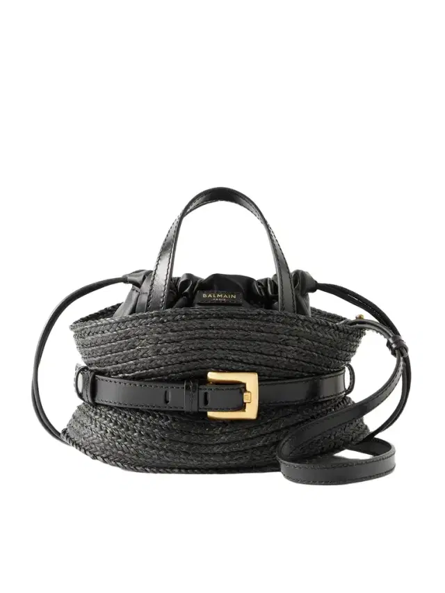 Shuffle Mini Buckled Leather-trimmed Raffia Shoulder Bag