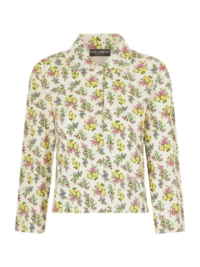 Floral-print Ribbed-knit Polo Shirt