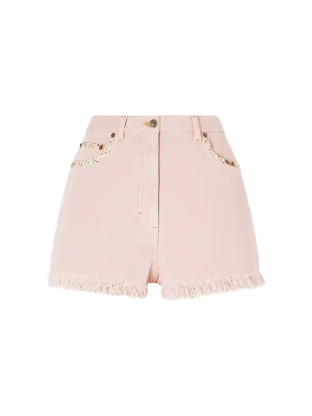 Valentino Garavani Frayed Embellished Cotton And Linen-blend Denim Shorts