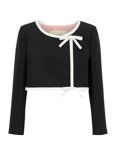 Valentino Garavani Cropped Bow-embellished Wool And Silk-blend Crepe Jacket | Thumbnail 1 Valentino Garavani Cropped Bow-embellished Wool And Silk-blend Crepe Jacket | Thumbnail 1