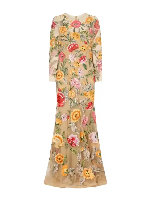 Sequin-detailed Embroidered Tulle Gown