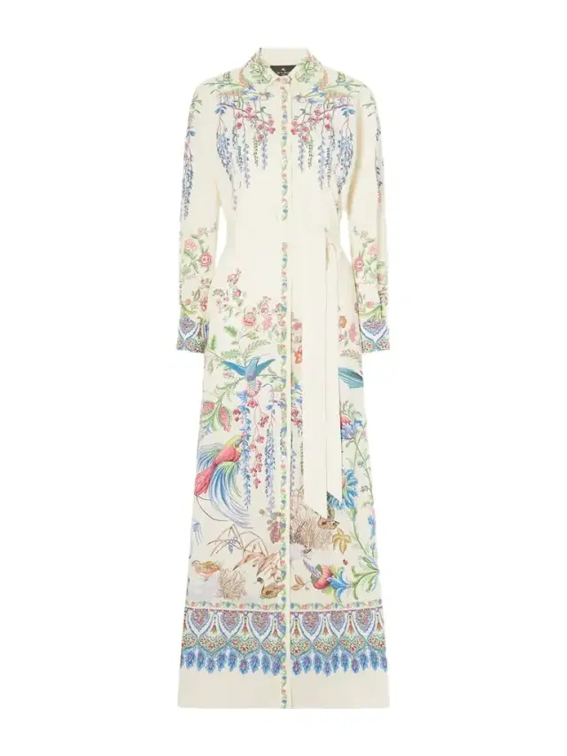 Belted Printed Cotton Maxi Shirt Dress