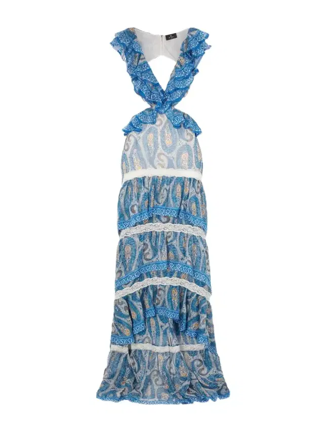Asymmetric Ruffled Tiered Lace-trimmed Paisley-print Silk-chiffon Maxi Dress