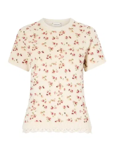 Magda Butrym Lace-trimmed Floral-print Ribbed Wool, Silk And Cashmere-blend T-shirt | Thumbnail 1