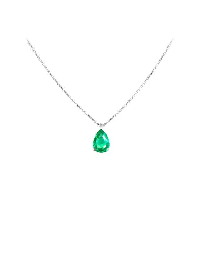 Wish Fine Jewelry 1.10ct Emerald 18K Gold Pear Cut Necklace
