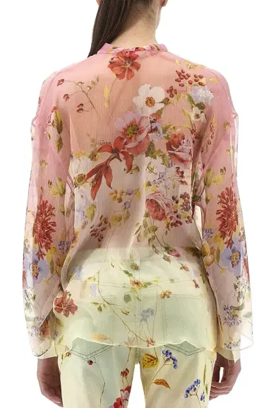 Roberto Cavalli Miami Flowers Print Tie Neck Blouse | Thumbnail 3