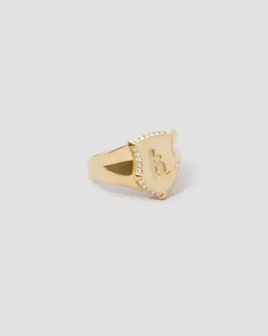 Jennifer Fisher Personalized Mini Classic Shield Ring with Pave White Diamonds in 18K Yellow Gold | Thumbnail 2
