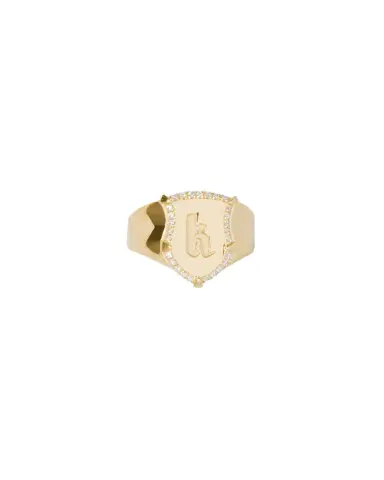 Jennifer Fisher Personalized Mini Classic Shield Ring with Pave White Diamonds in 18K Yellow Gold | Thumbnail 1