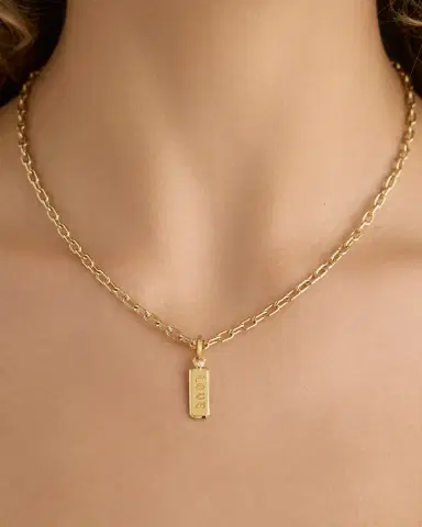 Jennifer Fisher Small Love Dog Tag in 18K Yellow Gold | Thumbnail 2 Jennifer Fisher Small Love Dog Tag in 18K Yellow Gold | Thumbnail 2