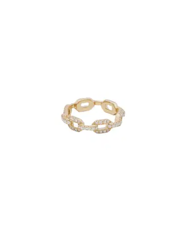 Jennifer Fisher Skinny Flat Chain Link Ring with Pavé White Diamonds in 18k Yellow Gold | Thumbnail 1