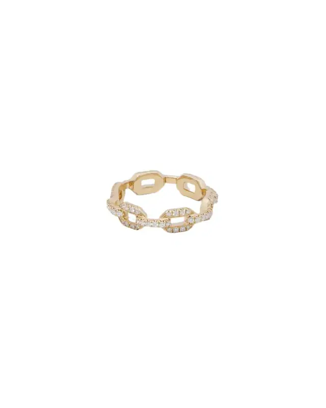 Jennifer Fisher Skinny Flat Chain Link Ring with Pavé White Diamonds in 18k Yellow Gold