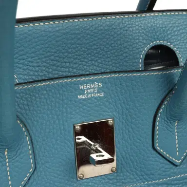 HERMÈS Vintage Hermes Shoulder Birkin 42 JPG Blue Jean Clemence Palladium Hardware | Thumbnail 7