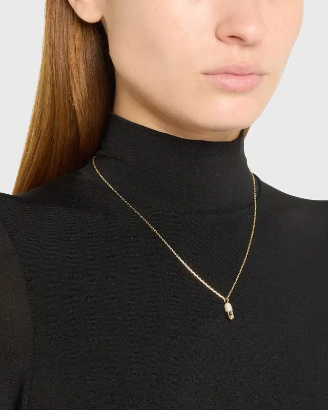 18K Yellow Gold Small Diamond Pill Pendant Necklace