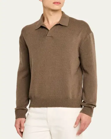 FRAME Men's Wool-Silk Polo Sweater | Thumbnail 14