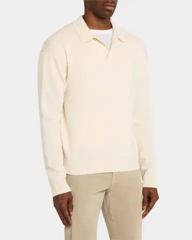 FRAME Men's Wool-Silk Polo Sweater | Thumbnail 3