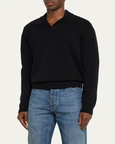 FRAME Men's Wool-Silk Polo Sweater | Thumbnail 8