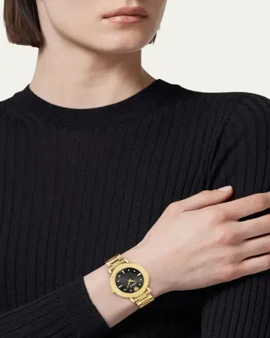 Versace 35mm Greca Sphere Watch with Bracelet Strap, Gold/Black | Thumbnail 2
