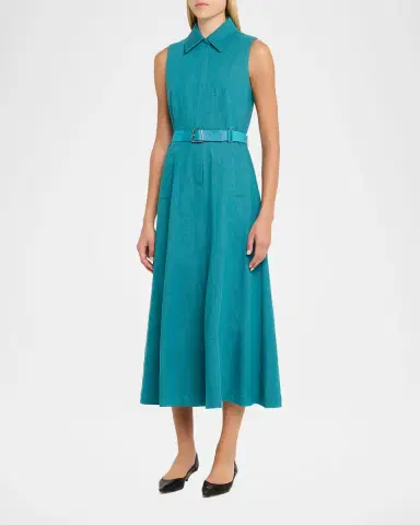 Akris Sleeveless Belted Denim Midi Shirtdress | Thumbnail 2