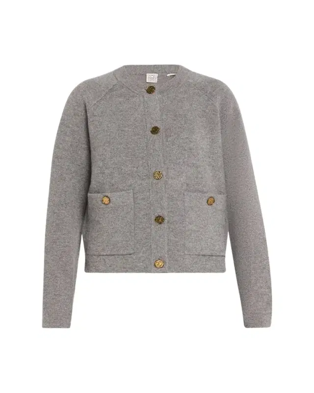 Cashmere-Wool Hammered Button Cardigan