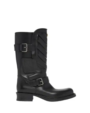 Valentino Garavani 40mm Rayons Leather Mid-Calf Moto Boots | Thumbnail 1 Valentino Garavani 40mm Rayons Leather Mid-Calf Moto Boots | Thumbnail 1
