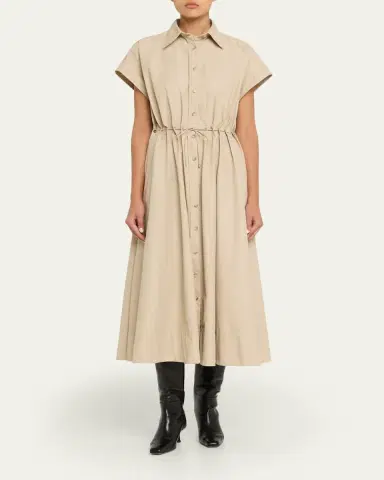 Brandon Maxwell Blake Cap-Sleeve Drawstring Midi Shirtdress | Thumbnail 2 Brandon Maxwell Blake Cap-Sleeve Drawstring Midi Shirtdress | Thumbnail 2