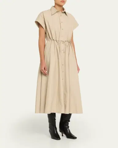 Brandon Maxwell Blake Cap-Sleeve Drawstring Midi Shirtdress | Thumbnail 4 Brandon Maxwell Blake Cap-Sleeve Drawstring Midi Shirtdress | Thumbnail 4
