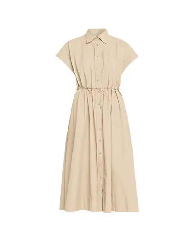 Brandon Maxwell Blake Cap-Sleeve Drawstring Midi Shirtdress