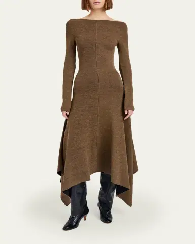 Proenza Schouler Romi Long-Sleeve Textured Sculpted Viscose Dress | Thumbnail 2 Proenza Schouler Romi Long-Sleeve Textured Sculpted Viscose Dress | Thumbnail 2