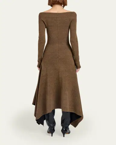 Proenza Schouler Romi Long-Sleeve Textured Sculpted Viscose Dress | Thumbnail 3 Proenza Schouler Romi Long-Sleeve Textured Sculpted Viscose Dress | Thumbnail 3