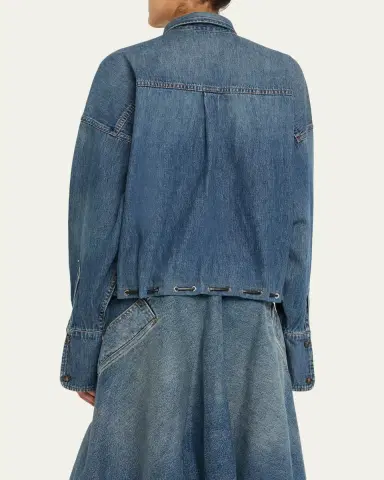 Brandon Maxwell Leland Denim Drawstring Bubble Shirt | Thumbnail 3 Brandon Maxwell Leland Denim Drawstring Bubble Shirt | Thumbnail 3