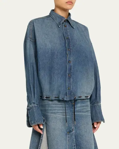 Brandon Maxwell Leland Denim Drawstring Bubble Shirt | Thumbnail 4 Brandon Maxwell Leland Denim Drawstring Bubble Shirt | Thumbnail 4