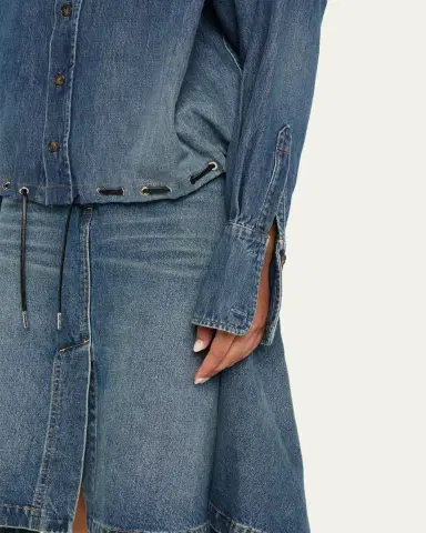 Brandon Maxwell Leland Denim Drawstring Bubble Shirt | Thumbnail 5 Brandon Maxwell Leland Denim Drawstring Bubble Shirt | Thumbnail 5