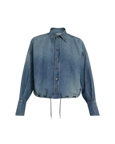 Brandon Maxwell Leland Denim Drawstring Bubble Shirt | Thumbnail 1 Brandon Maxwell Leland Denim Drawstring Bubble Shirt | Thumbnail 1