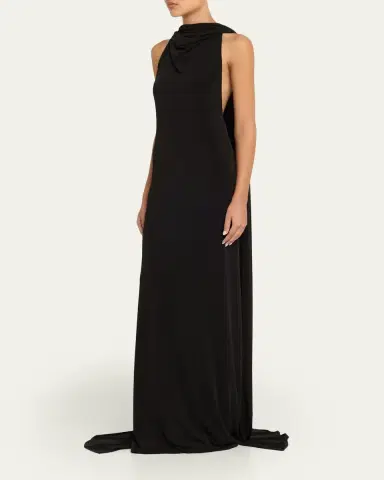 Brandon Maxwell Presley High-Neck Sleeveless Cape Gown | Thumbnail 4 Brandon Maxwell Presley High-Neck Sleeveless Cape Gown | Thumbnail 4