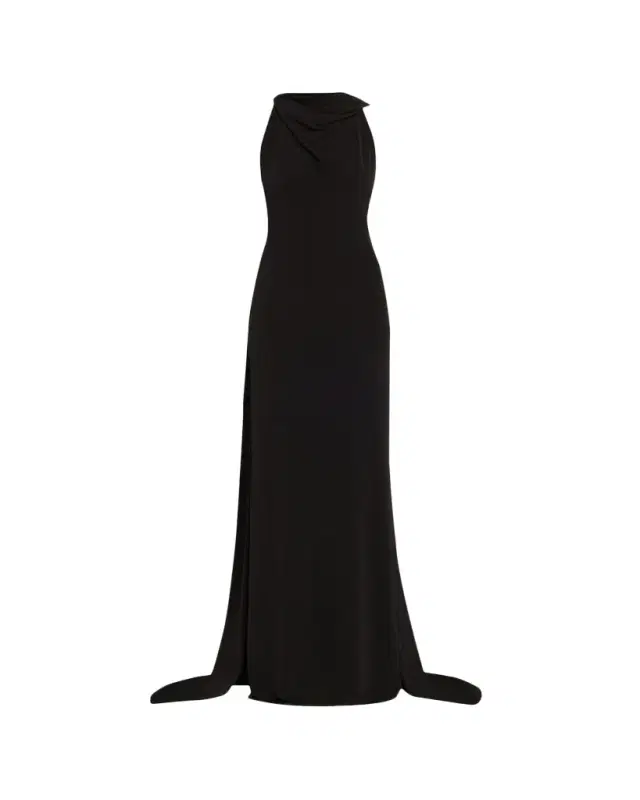 Presley High-Neck Sleeveless Cape Gown