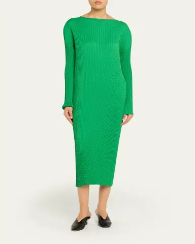Issey Miyake Sleek Pleats Long-Sleeve Midi Dress | Thumbnail 2 Issey Miyake Sleek Pleats Long-Sleeve Midi Dress | Thumbnail 2